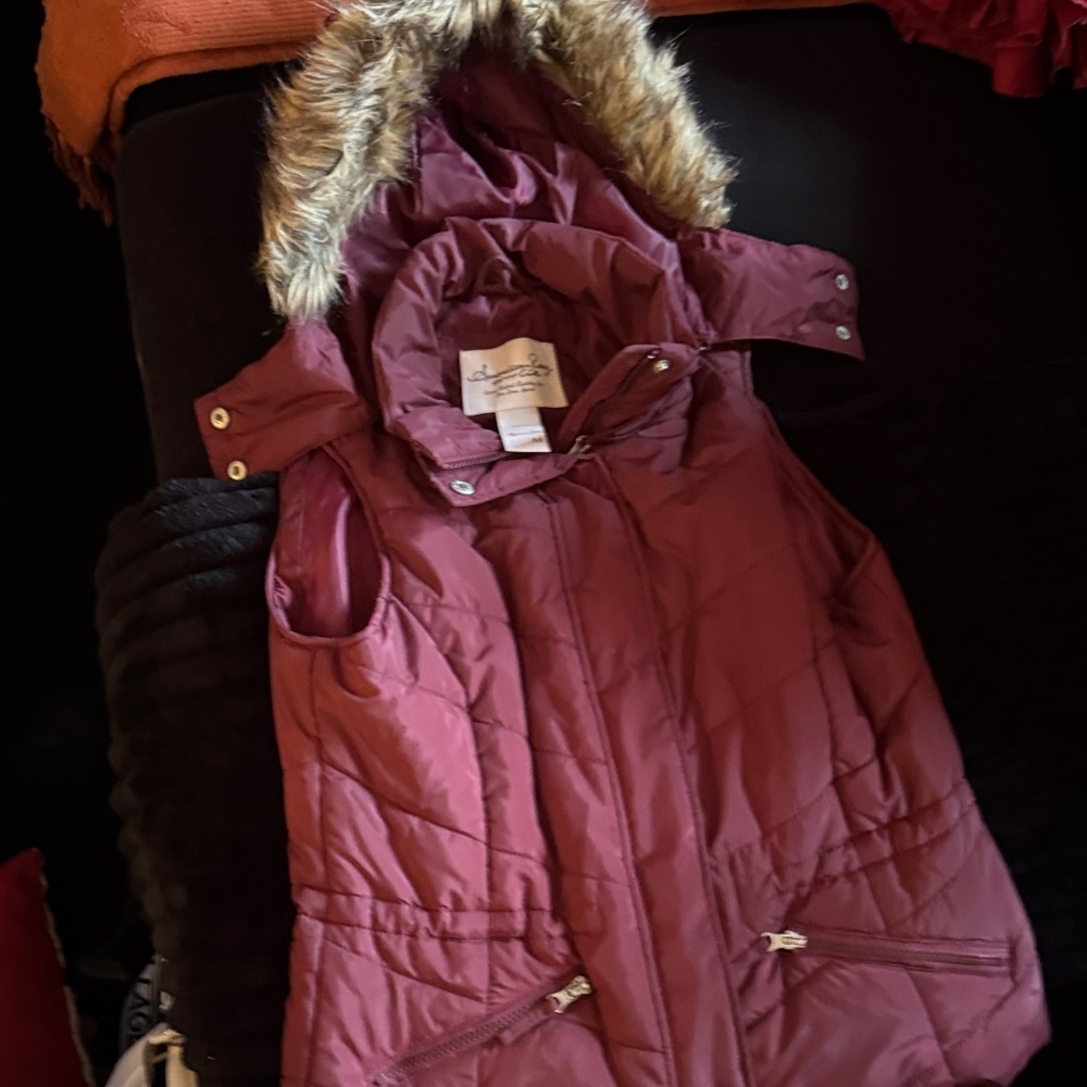 American Rag Burgundy Hooded Vest